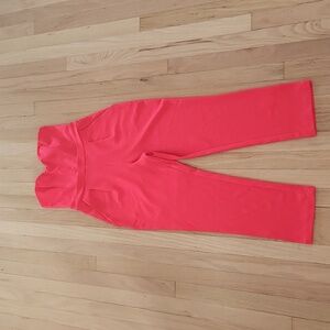 Neon Coral Stretch Sweetheart Neck Strapless Pocketed Express Jumpsuit